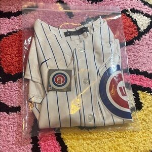 Nike White and Royal Blue Pinstripe Baseball Jersey